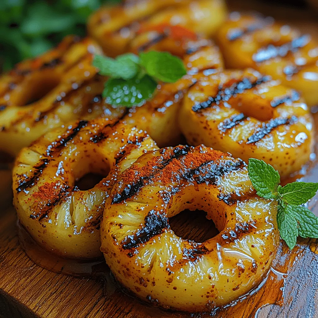 Grilling fruit may seem like a novel concept to some, but it has steadily gained traction in contemporary cuisine, bringing delightful twists to classic culinary traditions. Among the myriad of grilled fruits, pineapple stands out for its natural sweetness, vibrant color, and juicy texture, making it the perfect candidate for the grill. The process of grilling caramelizes the sugars in the pineapple, enhancing its flavor profile and creating a beautiful char that tantalizes the taste buds. This recipe for Grilled Pineapple Bliss with a Kick takes this beloved fruit to another level by introducing a spicy twist that perfectly contrasts its inherent sweetness.