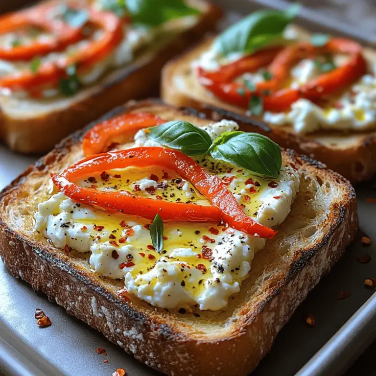 Roasted Pepper Feta Toast is a delightful and versatile dish that has taken the culinary world by storm. This vibrant toast is more than just a meal; it is an experience that brings together the warm, sweet flavors of roasted bell peppers and the rich creaminess of feta cheese, all harmoniously layered on a slice of crusty bread. Whether served as an appetizer at a dinner party, a quick snack during a busy day, or a light meal paired with a salad, Roasted Pepper Feta Toast captivates the palate with its perfect blend of textures and flavors.