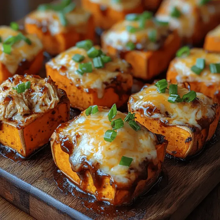 BBQ Chicken Sweet Potato Bites are the perfect balance of flavors and textures. The sweet potatoes provide a hearty base, while the BBQ chicken adds savory depth, resulting in an irresistibly tasty combination. They are not only visually appealing but also versatile, making them suitable for various occasions—from casual weekend get-togethers to formal dinner parties. Plus, they can easily be made ahead of time and warmed up when needed, which is a huge bonus for busy individuals or families.