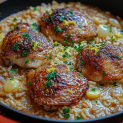 Discover the delightful fusion of flavors in this Zesty Creamy Lemon Chicken & Rice recipe, a perfect dish for family dinners or entertaining guests. Combining tender chicken thighs with fragrant rice, zesty lemon, and a rich creamy sauce, this one-pan meal is not only easy to prepare but also a feast for the senses. The balance of savory and tangy notes, along with the comforting creaminess, makes this dish a standout in any culinary repertoire.