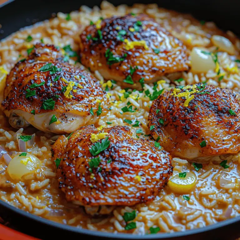 Discover the delightful fusion of flavors in this Zesty Creamy Lemon Chicken & Rice recipe, a perfect dish for family dinners or entertaining guests. Combining tender chicken thighs with fragrant rice, zesty lemon, and a rich creamy sauce, this one-pan meal is not only easy to prepare but also a feast for the senses. The balance of savory and tangy notes, along with the comforting creaminess, makes this dish a standout in any culinary repertoire.