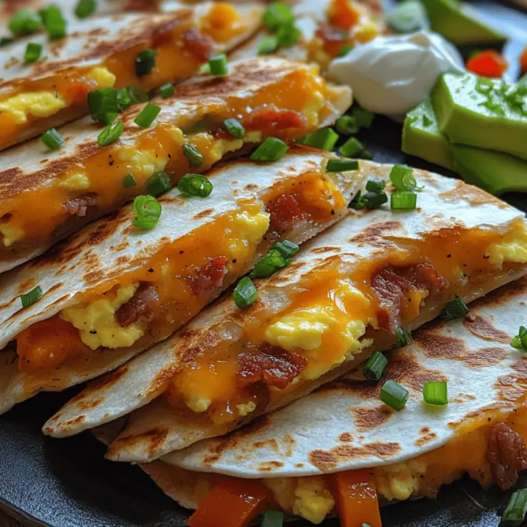 Breakfast is often heralded as the most important meal of the day, and it’s easy to see why. A hearty morning meal not only fuels your body but also sets the tone for your entire day. When it comes to breakfast options, few dishes can rival the delightful combination of flavors and textures found in Sizzling Turkey Bacon Breakfast Quesadillas. This recipe harmoniously blends the savory goodness of turkey bacon, fluffy scrambled eggs, and melty cheese, all encased in warm, soft tortillas. Not only are these quesadillas simple to prepare, but they also offer the versatility to be enjoyed at breakfast, brunch, or even as a quick and satisfying lunch or dinner.