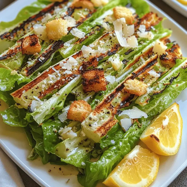 Discover the delightful flavors and unique texture of Sizzling Grilled Romaine with Lemon Caesar Dressing, a dish that takes the classic Caesar salad to new heights. This innovative recipe combines the smoky goodness of grilled romaine with a zesty, homemade lemon dressing, creating a perfect balance of flavors that will elevate any meal. The combination of charred greens and a bright, tangy dressing not only enhances the taste but also adds a visually appealing element to your dining table.