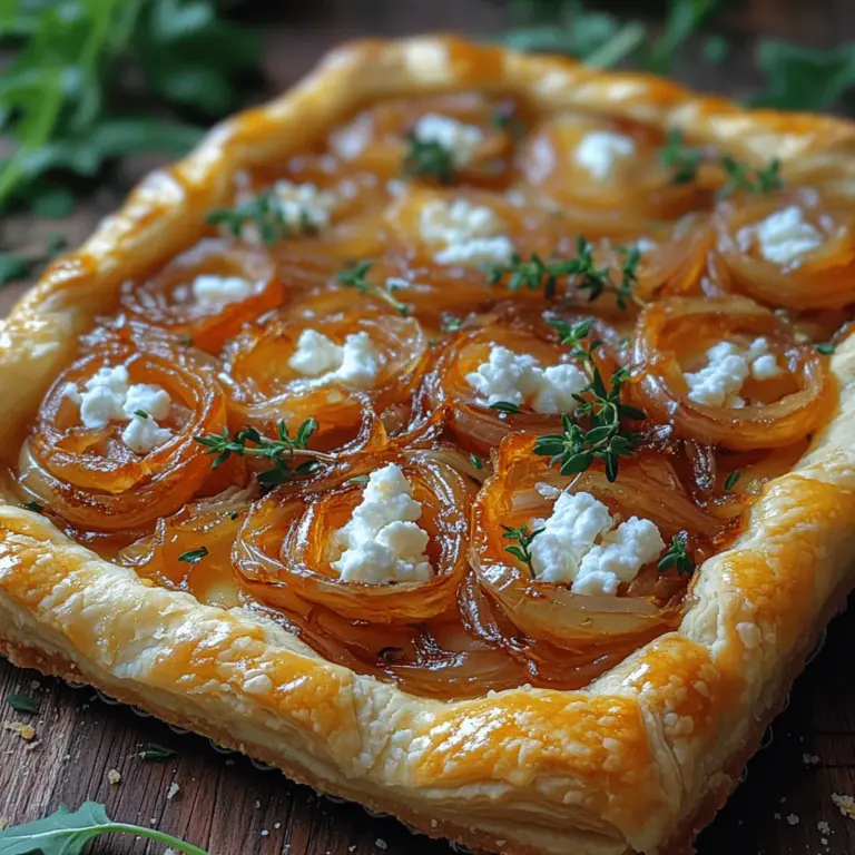 Savory tarts are celebrated for their versatility, making them a delightful addition to any dining occasion. Whether served as an appetizer at a dinner party, a centerpiece at a brunch gathering, or a sophisticated snack for festive celebrations, tarts can elevate the dining experience with their elegant presentation and rich flavors. One such exquisite offering is the Caramelized Onion & Goat Cheese Bliss Tart. This dish combines the sweetness of caramelized onions with the creamy tang of goat cheese, all nestled inside a buttery, flaky puff pastry shell.
