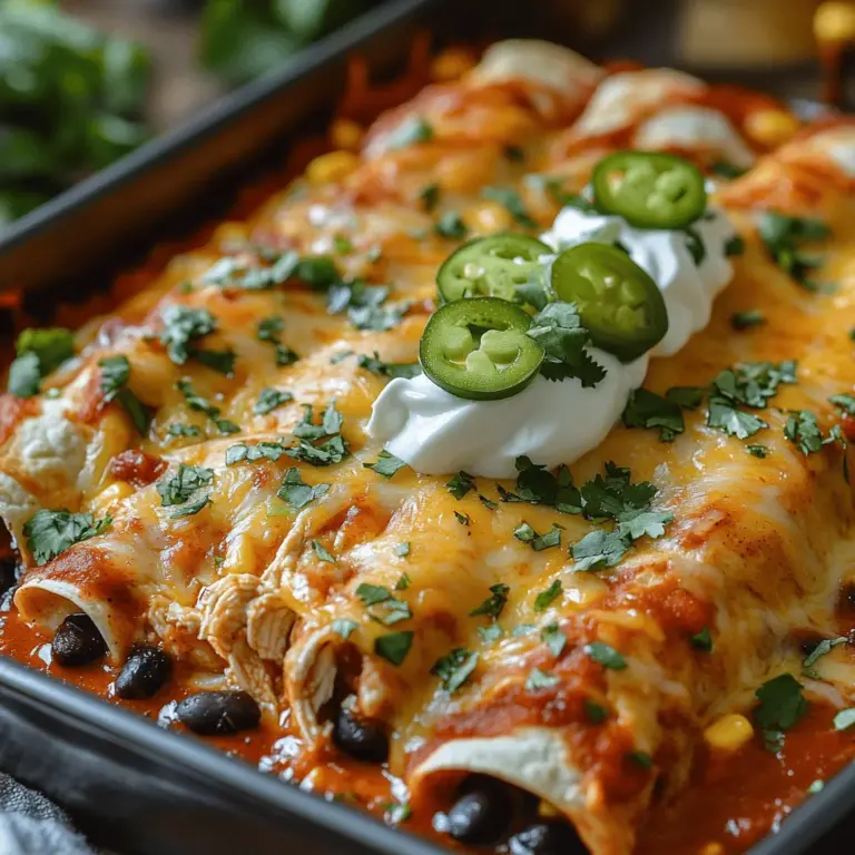Embark on a culinary journey that brings the vibrant, hearty flavors of Tex-Mex cuisine to your dining table with the Spicy Tex-Mex Chicken Enchilada Bake. This dish is a delightful fusion of shredded chicken, black beans, and sweet corn, all enveloped in warm tortillas and generously topped with melted cheese. Ideal for family gatherings or quick weeknight dinners, this recipe is not only straightforward but also packed with flavors that will have everyone asking for seconds.