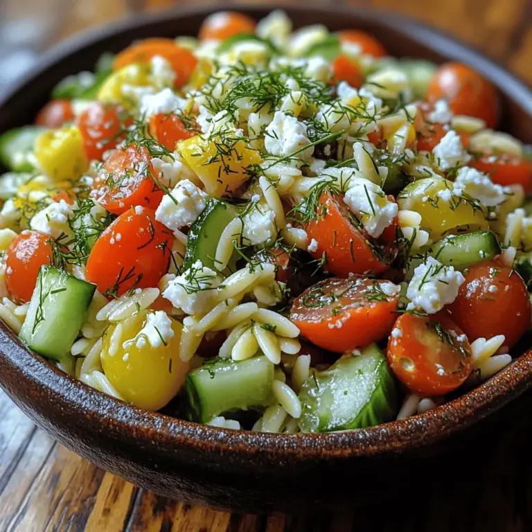 The Zesty Lemon Dill Orzo Salad is a vibrant and refreshing dish that perfectly encapsulates the essence of summer. This salad combines the delicate texture of orzo pasta with zesty flavors, making it an ideal choice for picnics, barbecues, or a light meal on a warm day. Not only does it delight the palate with its bright citrus notes and fresh herbs, but it also serves as a versatile side dish that can complement a variety of main courses or stand alone as a satisfying vegetarian option.