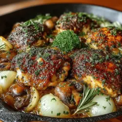The Savory Herb Mushroom & Chicken Bake is a delightful dish that unites the tender juiciness of chicken thighs with the rich, earthy flavors of a medley of mushrooms and aromatic herbs. This comforting recipe offers more than just sustenance; it transforms your kitchen into a haven of enticing aromas that beckon you to the dinner table. Perfect for family dinners or larger gatherings, this dish is not only straightforward to prepare but also boasts a depth of flavor that will leave your guests clamoring for seconds.