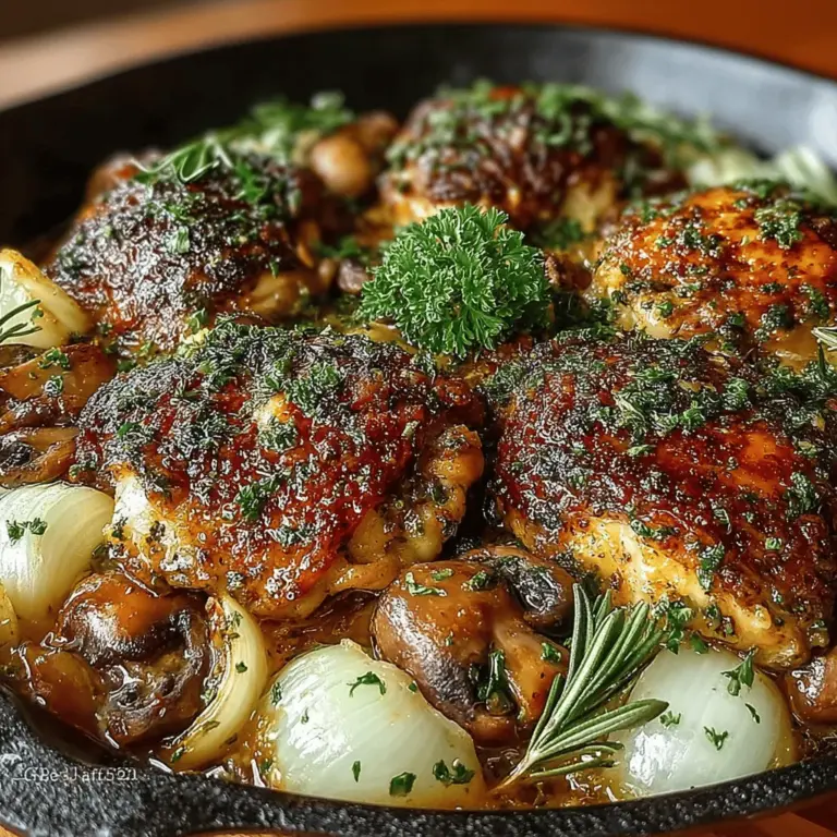 The Savory Herb Mushroom & Chicken Bake is a delightful dish that unites the tender juiciness of chicken thighs with the rich, earthy flavors of a medley of mushrooms and aromatic herbs. This comforting recipe offers more than just sustenance; it transforms your kitchen into a haven of enticing aromas that beckon you to the dinner table. Perfect for family dinners or larger gatherings, this dish is not only straightforward to prepare but also boasts a depth of flavor that will leave your guests clamoring for seconds.