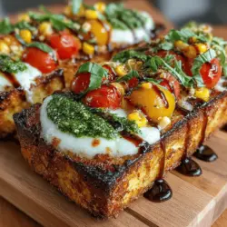 The flavor profile of Corn & Tomato Pesto Flatbread is a delightful balance of sweet, savory, and tangy notes. The sweetness of the corn pairs beautifully with the acidity of the tomatoes, creating a harmonious taste that is complemented by the earthy undertones of basil pesto. Each bite offers a burst of freshness, making it a perfect dish for summer gatherings or any time you crave something light and delicious.