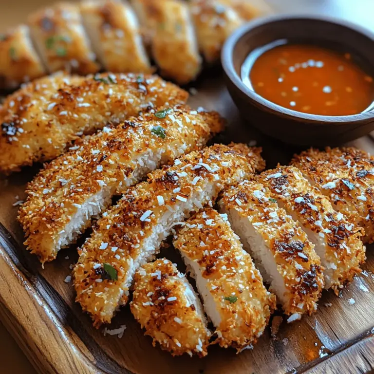 Crispy Coconut Chicken Strips are a delightful twist on a classic favorite, merging the flavors of tender chicken with a crunchy coconut and panko coating. This dish offers a tropical flair while retaining the familiar comfort of traditional chicken tenders. Whether you're planning a family dinner, looking for a game day snack, or searching for the perfect party appetizer, these chicken strips deliver both flavor and texture that will satisfy a wide range of taste preferences. With their unique blend of spices and textures, Crispy Coconut Chicken Strips promise to become a staple in your meal rotation.