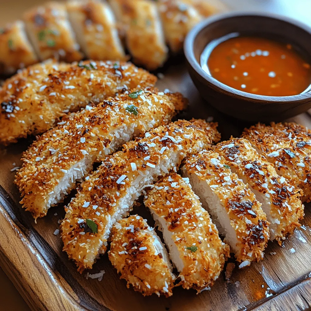 Crispy Coconut Chicken Strips are a delightful twist on a classic favorite, merging the flavors of tender chicken with a crunchy coconut and panko coating. This dish offers a tropical flair while retaining the familiar comfort of traditional chicken tenders. Whether you're planning a family dinner, looking for a game day snack, or searching for the perfect party appetizer, these chicken strips deliver both flavor and texture that will satisfy a wide range of taste preferences. With their unique blend of spices and textures, Crispy Coconut Chicken Strips promise to become a staple in your meal rotation.