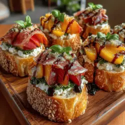 Crostini are a beloved appetizer that brings a touch of elegance and flavor to any gathering. They are characterized by their crispy, toasted bread topped with a variety of ingredients that complement each other beautifully. The beauty of crostini lies not only in their taste but also in their versatility; they can be adapted for any occasion, from casual summer picnics to sophisticated holiday parties. One particularly delightful combination that captures the essence of seasonal flavors is the Sweet & Savory Peach & Prosciutto Crostini. This dish marries the sweetness of ripe peaches with the rich saltiness of prosciutto, creating a tantalizing balance that is sure to please a crowd.