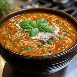To create a rich and flavorful base for your Creamy Tomato Orzo Soup, start by adding the canned tomatoes to the sautéed onion and garlic mixture. Use a combination of crushed tomatoes and diced tomatoes for a varied texture. This combination introduces both a smooth body and delightful chunks within the soup, enhancing its overall appeal.