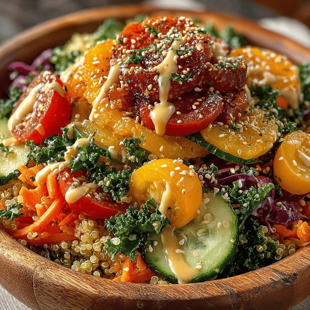 The Rainbow Quinoa Salad with Tahini Drizzle is more than just a vibrant dish; it is a delightful combination of nutrition and flavor that appeals to both the eyes and the palate. This colorful salad is an ideal choice for a light lunch, a side dish at dinner, or a nourishing snack any time of the day. At the heart of this recipe is quinoa, a grain-like seed that has gained popularity in health-conscious circles due to its impressive nutritional profile.
