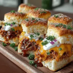 Mini BBQ Chicken Biscuit Sliders are a delightful culinary creation that brings together the savory flavors of shredded chicken, the richness of BBQ sauce, and the comforting texture of fluffy biscuit dough. Perfectly sized for snacking or as a main course, these sliders are versatile enough to suit any occasion—be it a casual family dinner, a festive game day gathering, or a lively backyard barbecue. The combination of tender chicken enveloped in golden biscuit dough and topped with your choice of cheese makes them a guaranteed hit among both kids and adults.