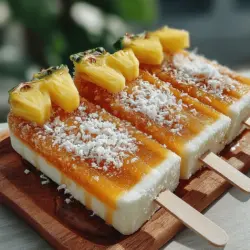 To achieve the perfect Tropical Bliss Pops, ensuring they are fully frozen is crucial. After pouring your mixture into the molds, place them in the freezer and allow them to chill for at least 6 to 8 hours. This duration will help the pops reach the right consistency, making them creamy yet solid. For optimal results, it's best to freeze them overnight, especially if you're making them for a special occasion the next day.