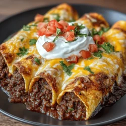 Cheesy Beef and Bean Enchiladas are a delightful twist on a classic Mexican dish, combining rich flavors and hearty ingredients that appeal to a wide range of tastes. This recipe is perfect for family dinners or casual gatherings, delivering a satisfying meal that’s both comforting and indulgent. The combination of seasoned ground beef, nutritious black beans, and gooey cheese, all enveloped in warm tortillas and smothered in a flavorful enchilada sauce, results in a dish that promises to be a hit at any table.