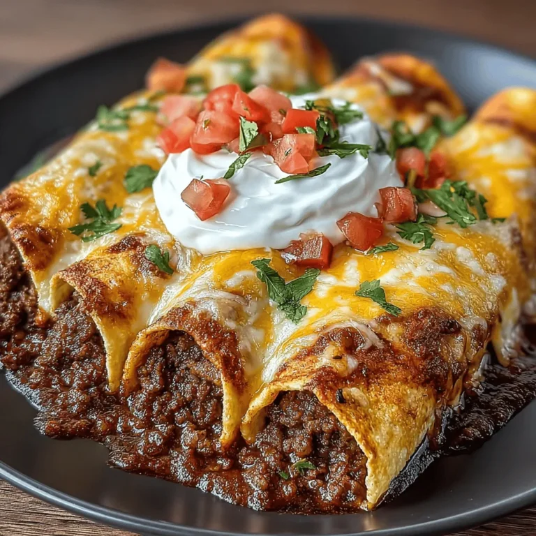 Cheesy Beef and Bean Enchiladas are a delightful twist on a classic Mexican dish, combining rich flavors and hearty ingredients that appeal to a wide range of tastes. This recipe is perfect for family dinners or casual gatherings, delivering a satisfying meal that’s both comforting and indulgent. The combination of seasoned ground beef, nutritious black beans, and gooey cheese, all enveloped in warm tortillas and smothered in a flavorful enchilada sauce, results in a dish that promises to be a hit at any table.
