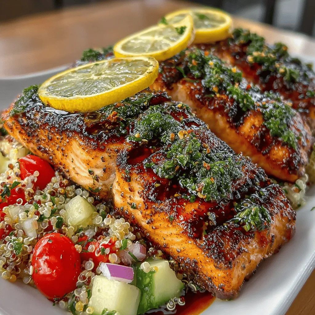 If you're in search of a vibrant and flavorful dish that's as nutritious as it is visually stunning, look no further than Zesty Lemon Herb Grilled Salmon with Quinoa Bliss. This delightful recipe brings together the rich flavors of grilled salmon, infused with the zesty brightness of lemon and aromatic herbs, perfectly complemented by a fluffy bed of quinoa. Not only does this dish dazzle the palate, but it also serves as a wholesome meal option, packed with essential nutrients.
