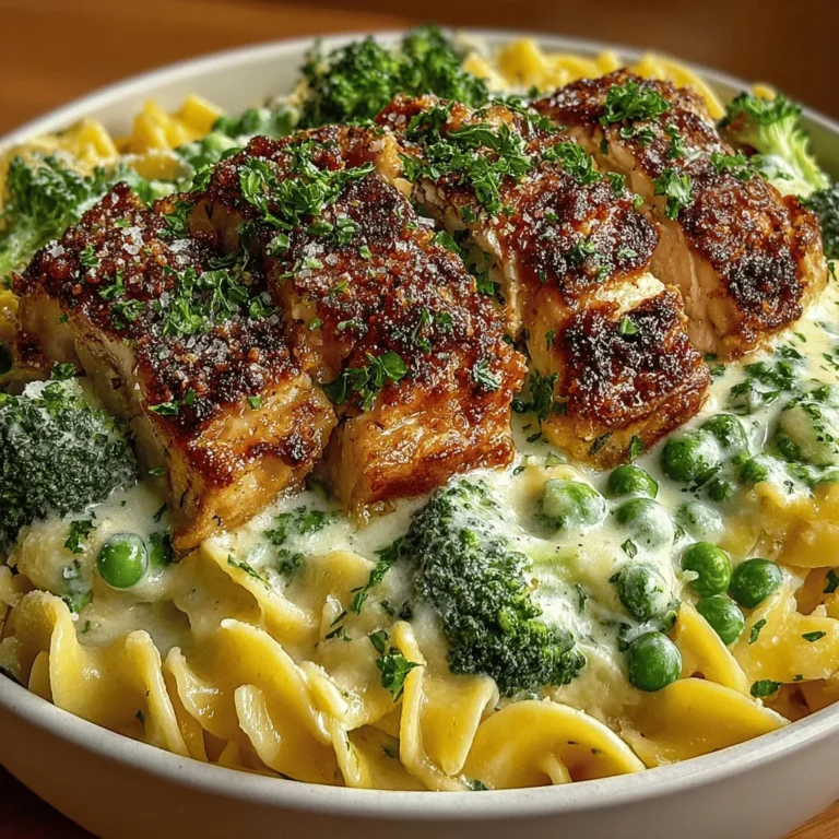 To begin your Creamy Chicken Alfredo with Broccoli & Peas, the first step is to cook the pasta and vegetables simultaneously. This method not only saves time but also ensures that the broccoli and peas are perfectly tender while maintaining their vibrant color.